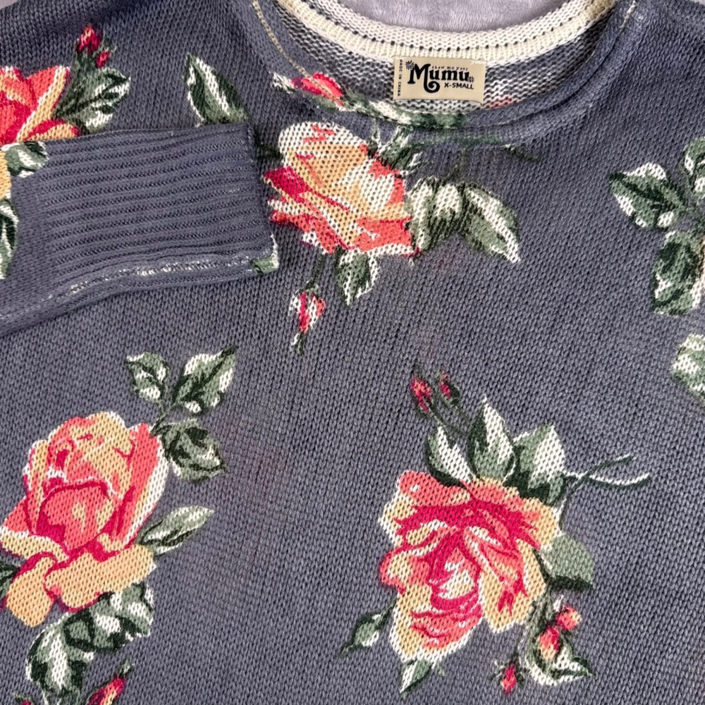 Show Me Your Mumu Bonfire Sweater Sweetheart Marine Rose Floral Grey XS*